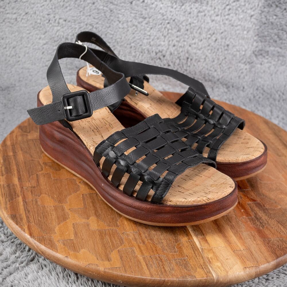 Korks Lynda Black Leather Buckle Platform Sandals Size 9 M Summer‎ Boho